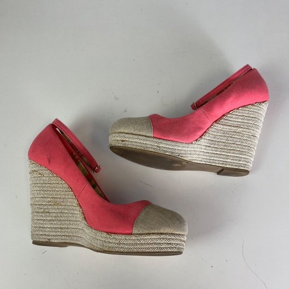 THE WEBSTER MIAMI Target Straw Wedge 5” Heel Pink Sandals Shoes Womens Size 8.5 - Picture 7 of 10